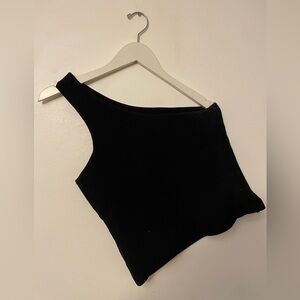 Sincerely Jules Black Ribbed One-Shoulder Crop Top